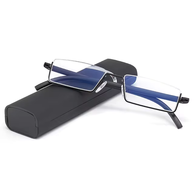 Óculos de Grau Para Leitura de Metal Compacto Lente Quadrada - RT Lens óculosoculos Resistente a riscosoculos Anti-reflexoóculos clássicoóculos de grauóculos de metalóculos para leituraóculos pretoóculos retangularóculos de bolsoóculos compacto