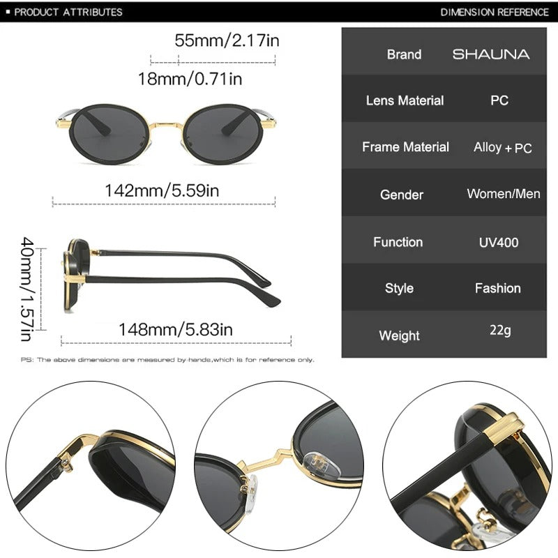 Óculos de Sol UV+ Unissex Oval Vintage - Onix Shauna