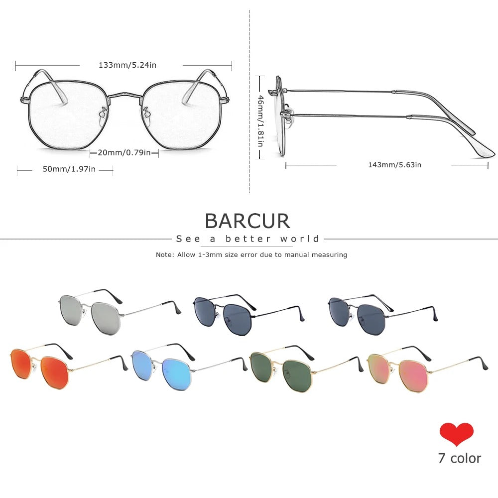 Óculos de Sol UV+ Unissex Retrô Hexagono - Atlas Barcur