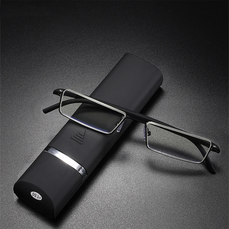 Óculos de Grau Para Leitura de Metal Compacto Lente Quadrada - RT Lens óculosoculos Resistente a riscosoculos Anti-reflexoóculos clássicoóculos de grauóculos de metalóculos para leituraóculos pretoóculos retangularóculos de bolsoóculos compacto