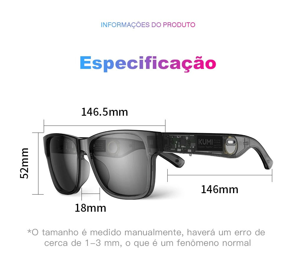 Óculos de Sol UV+ Polarizado Inteligente GPS Bluetooth  - KV1